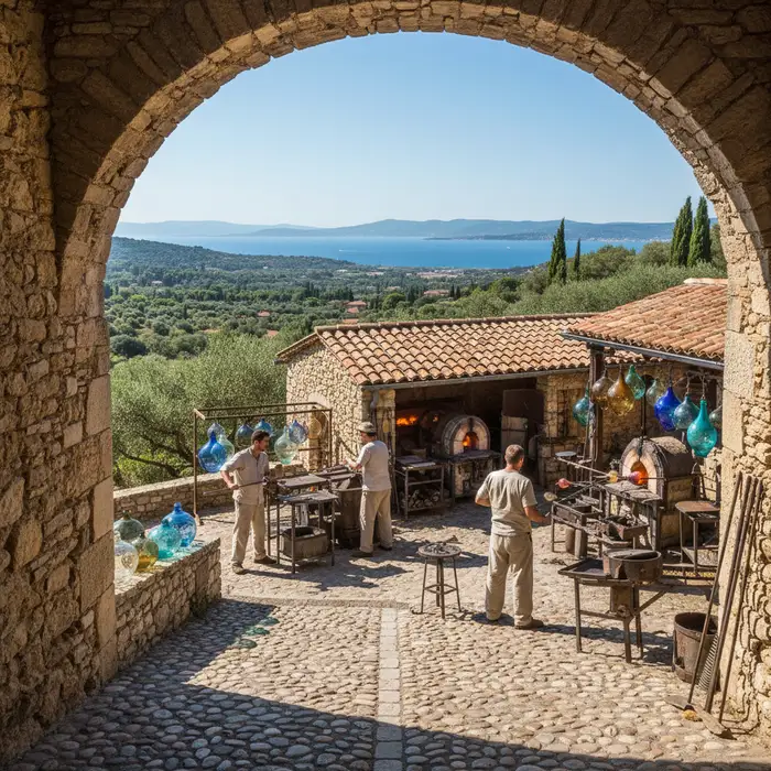 Vue du village perché de Biot et de ses ruelles médiévales sous le soleil de la Côte d'Azur
