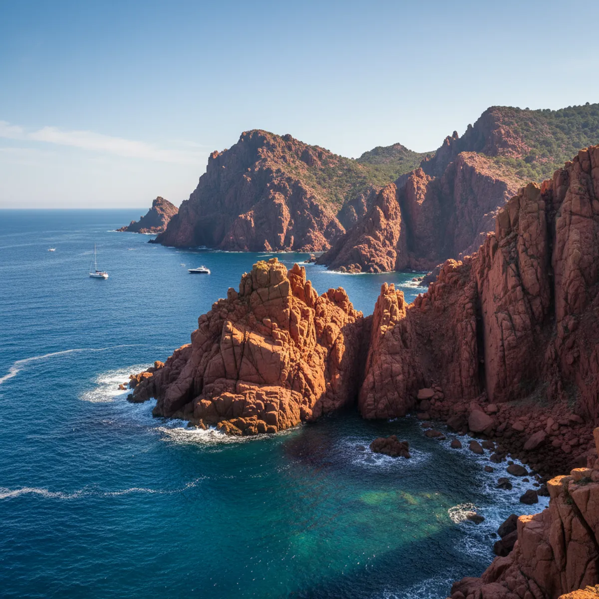 Calanques de l'Estérel roches rouges porphyre et mer turquoise Côte d'Azur