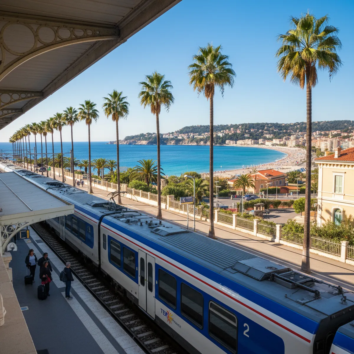 Train TER longeant côte Méditerranée Côte d'Azur entre Nice et Monaco