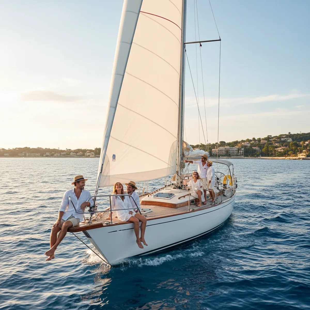Groupe d'amis en voilier sur la Méditerranée Côte d'Azur location bateau