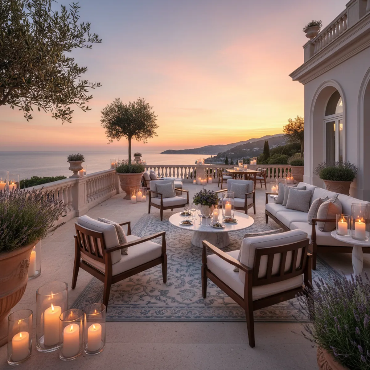 Terrasse villa de luxe Saint-Jean-Cap-Ferrat coucher de soleil sur la Riviera