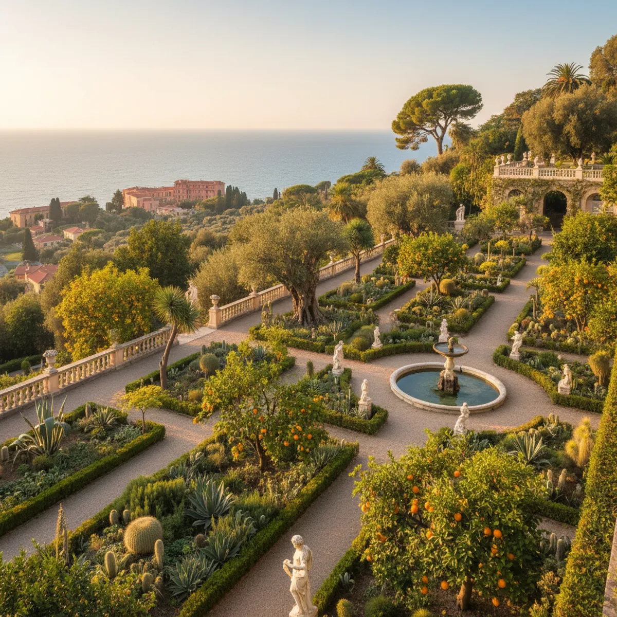 Jardins botaniques de Menton avec citronniers et vue sur Méditerranée