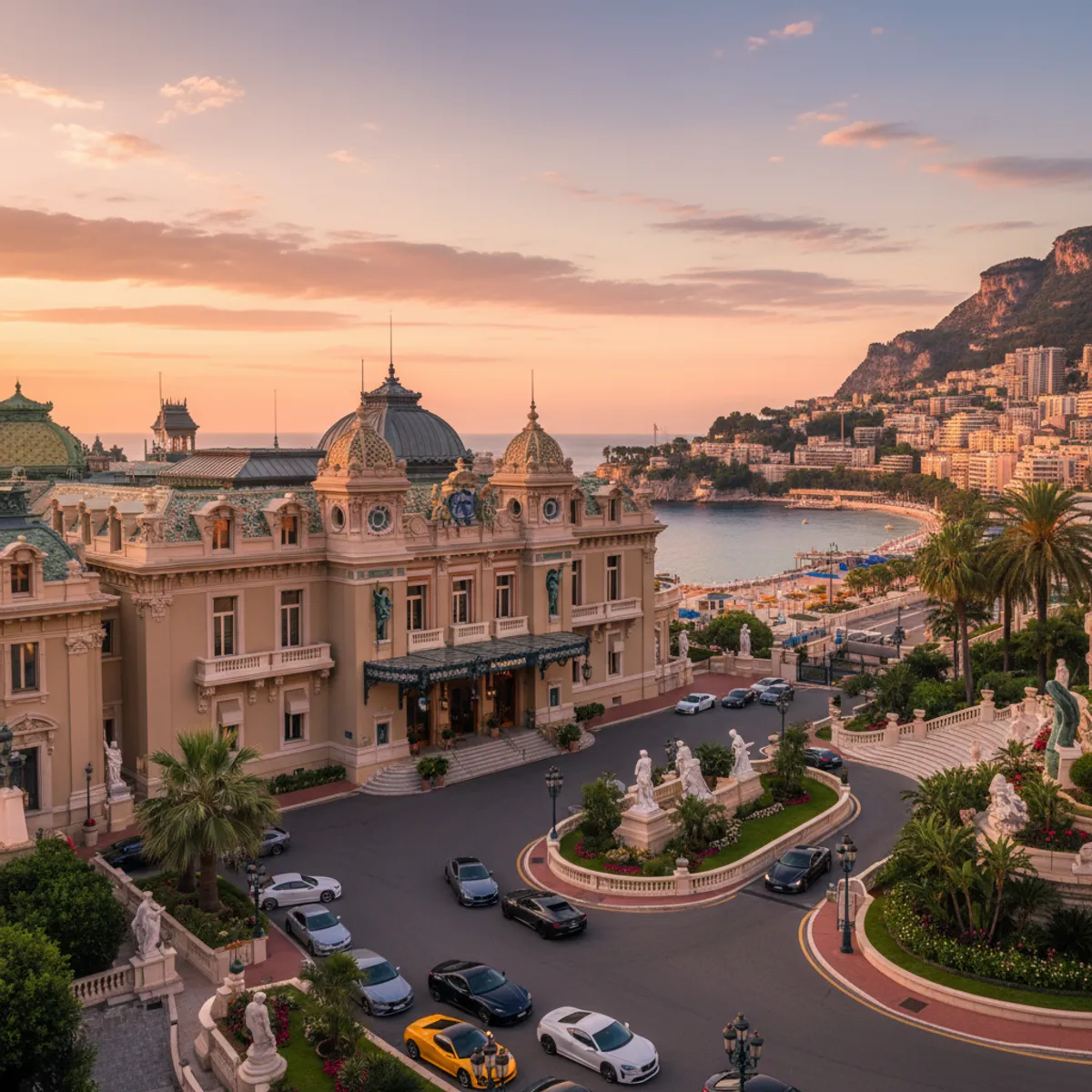 Casino de Monte-Carlo façade Belle Époque avec fontaine et jardins