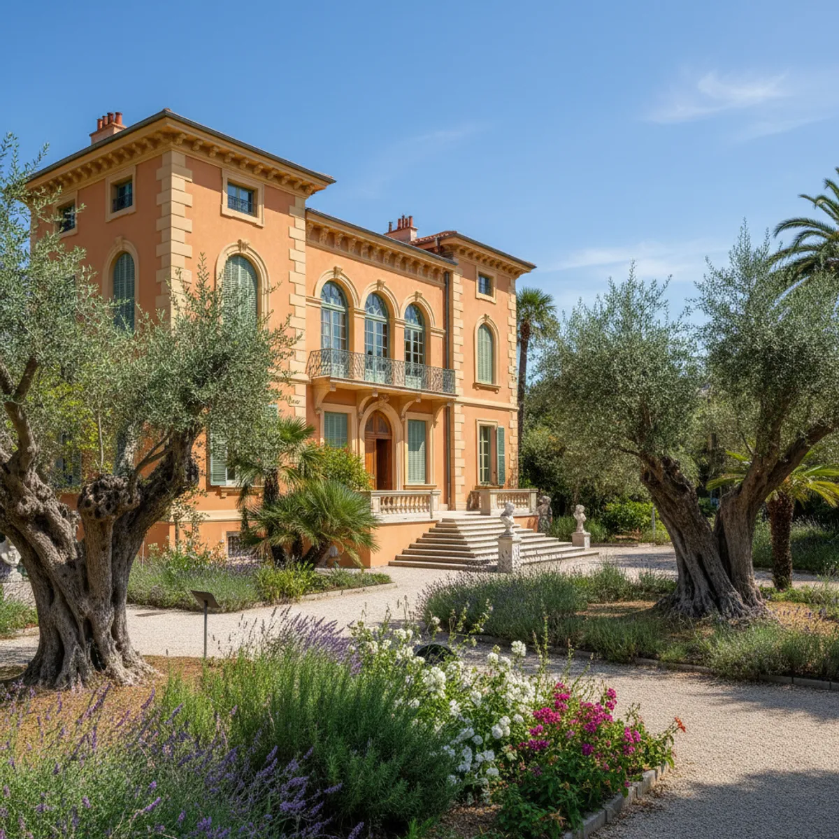 Musée Matisse Nice façade villa rouge Cimiez jardins oliviers
