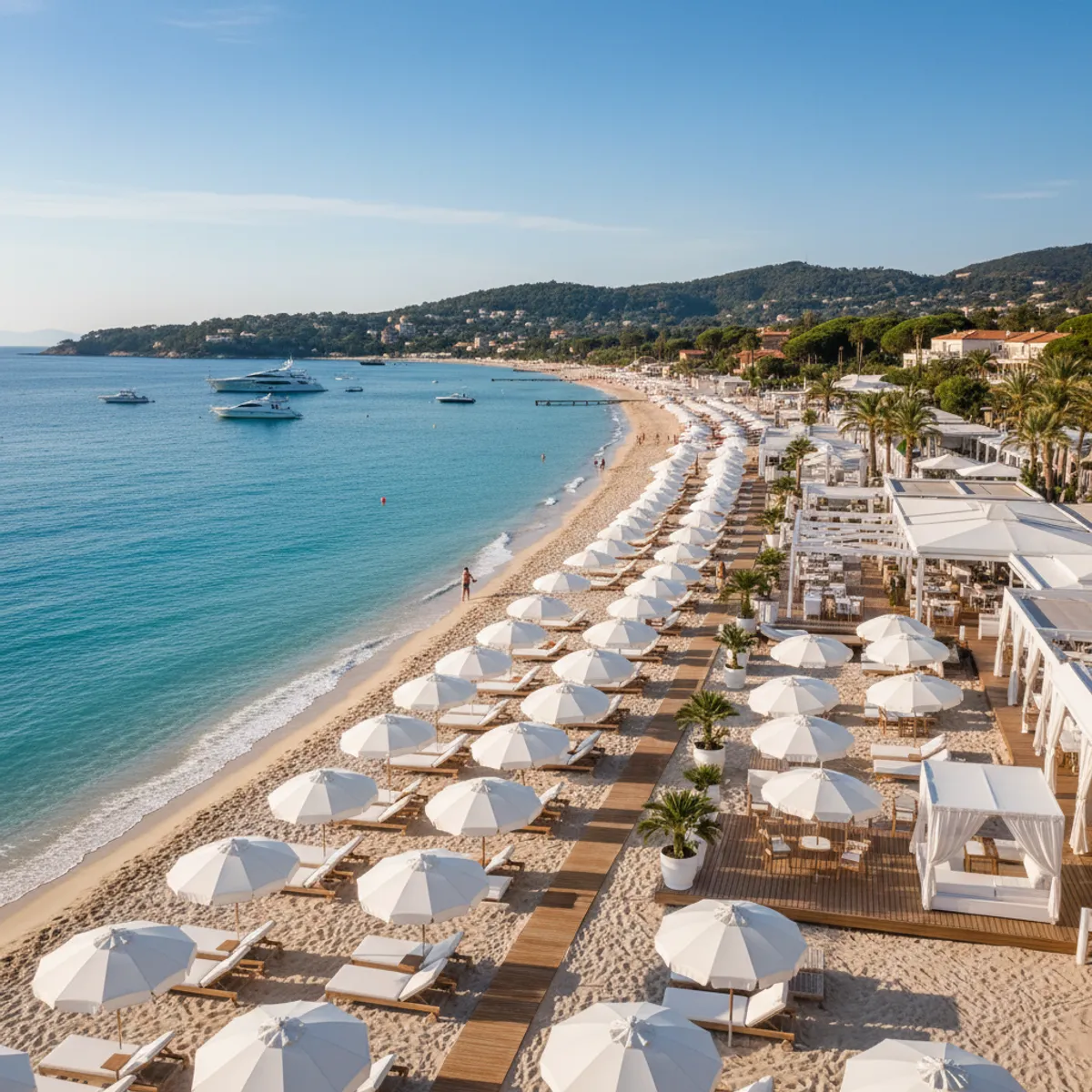 Plage de Pampelonne Saint-Tropez sable blanc eau turquoise parasols