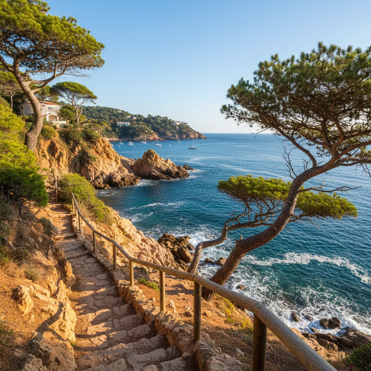 Sentier du littoral au Cap d'Antibes menant à une plage cachée avec vue sur la mer turquoise