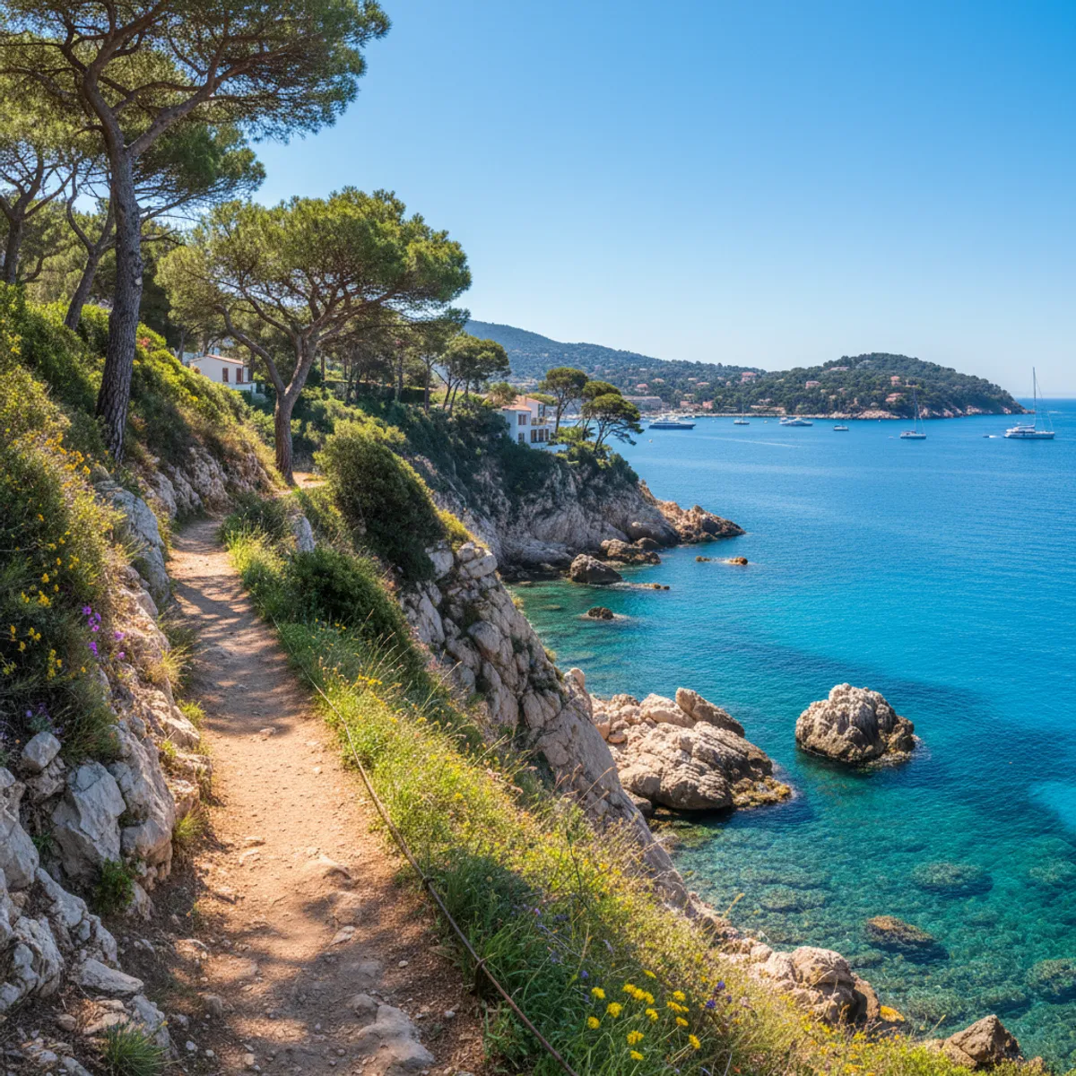 Sentier du littoral Cap Ferrat vue panoramique mer Méditerranée rochers