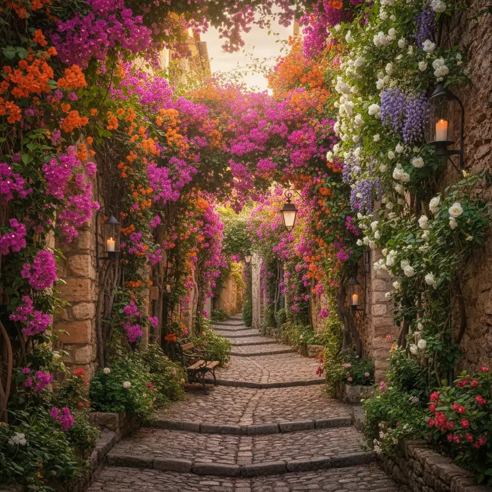 Ruelle médiévale et fleurs Saint-Paul-de-Vence escapade en amoureux